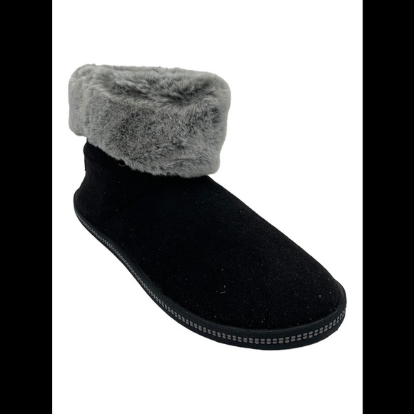 Skechers Black Ankle Boots with Gray Fur Cuff - Picture 1 of 3